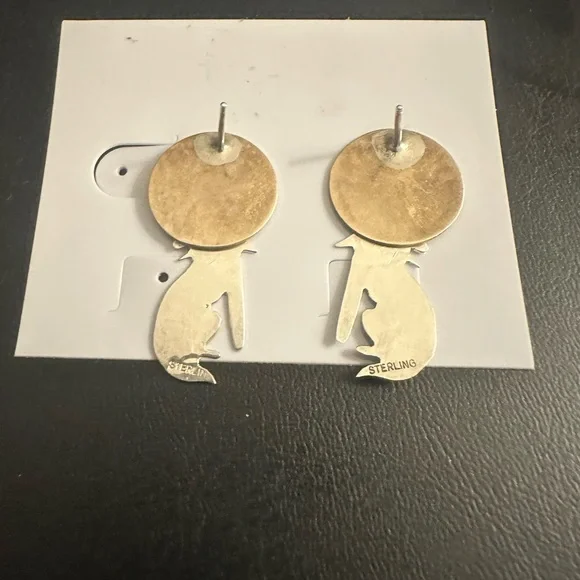 Vintage Sterling Wolf/Moon Earrings - Picture 5 of 5